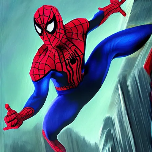 Image similar to spiderman, made from paint splots, fantasy concept art, painting