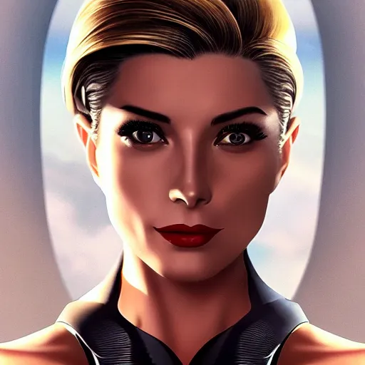 Image similar to A combination of Grace Kelly's and Ada Wong's and Ashley Greene's appearances with blonde hair wearing Forerunner armor from Halo, high tech, action shot, angular, full body portrait, futuristic, dramatic, fantasy, intricate, elegant, highly detailed, artstation, matte, sharp focus, 8K, art by Artgerm and Greg Rutkowski and Alphonse Mucha