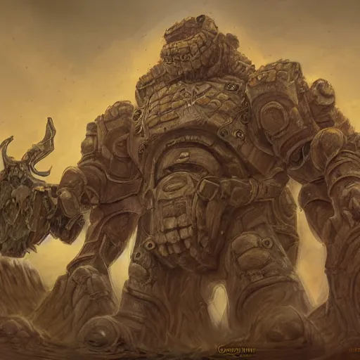 Prompt: A legion of giant sandstone golem, intricate, detailed, World of Warcraft concept art, award winning drawing, by Greg Ludkowski