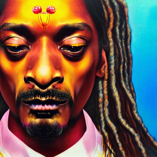 Prompt: colour masterpiece surreal closeup portrait photography snoop dogg by miho hirano and annie leibovitz and michael cheval, psychedelic smoke background, 8 k