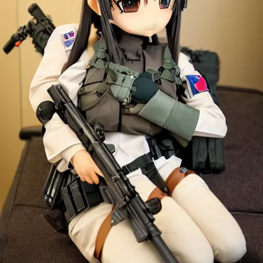 Prompt: cute fumo plush of a girl who's a top sniper, military, anime girl