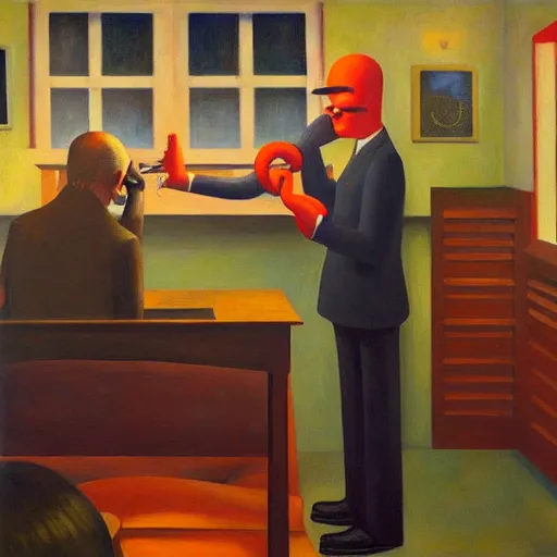 Image similar to release the kraken!, grant wood, pj crook, edward hopper, oil on canvas