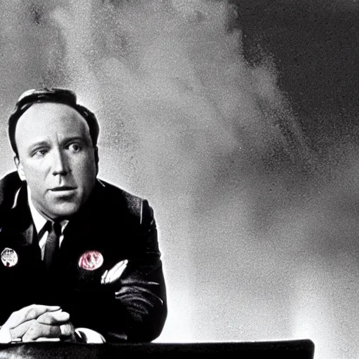 Image similar to alex jones riding the bomb, dr strangelove, movie