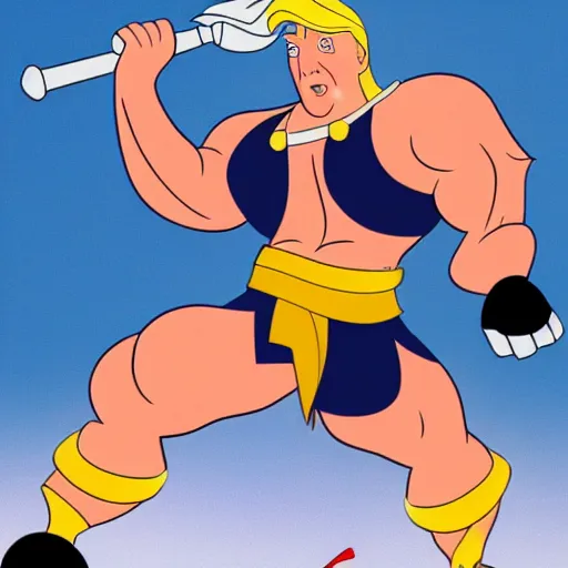 Image similar to donald trump as hercules, disney, cartoon,