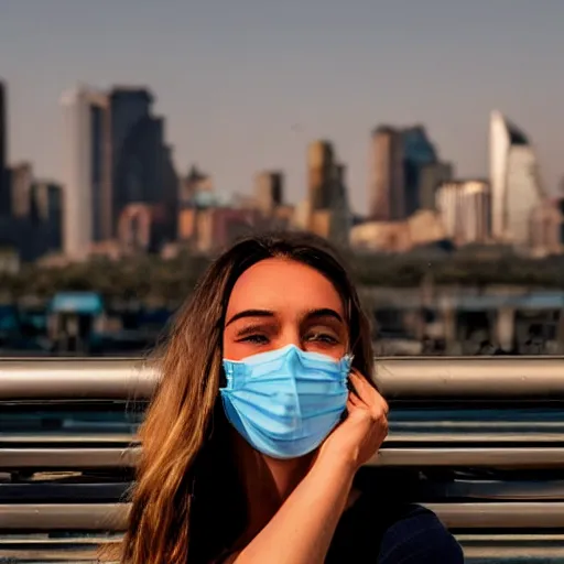 Prompt: A mask with a city skyline