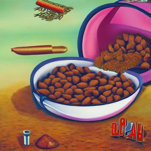 Image similar to bag of purina dog food surrealist painting