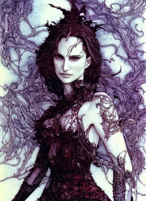 Image similar to realistic detailed painting of Natalie Portman by yoshitaka amano david mack and rebecca guay and arthur rackham and james jean, Neo-Gothic, gothic, rich deep colors