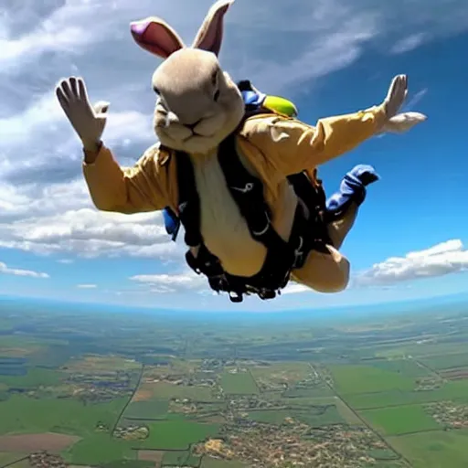 Image similar to big chungus rabbit skydiving