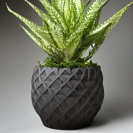 Prompt: an architectural, unique pot made for houseplants, future design, dwell