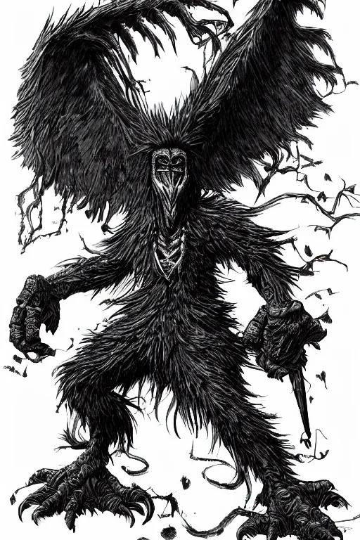 Image similar to raven monster, highly detailed, digital art, sharp focus, trending on art station, kentaro miura manga art style