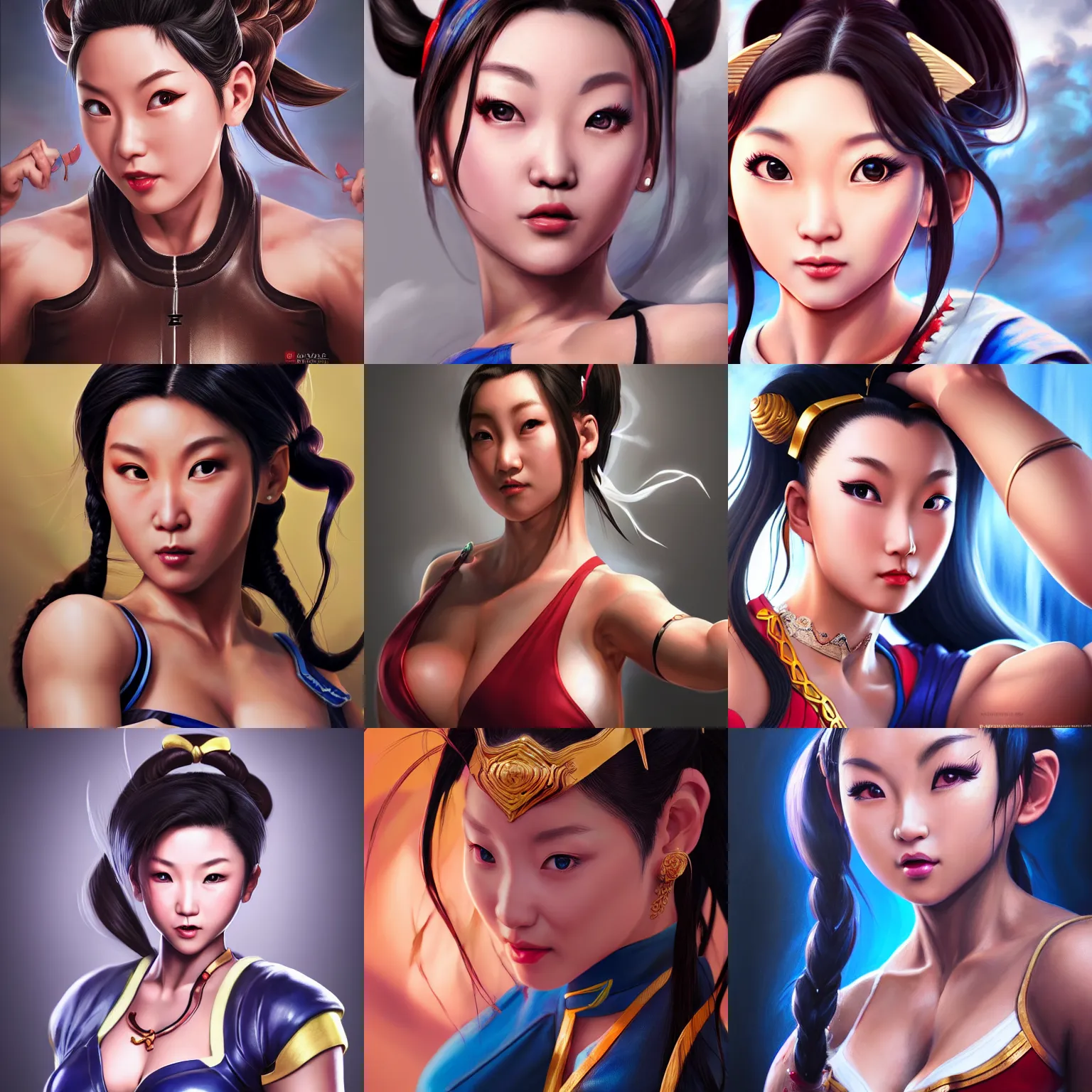 Prompt: photorealistic painting of chun - li, realistic, realistic painting, 3 d render, illustration, fanart, very detailed, pixiv, artstation, danbooru, gelbooru, unreal engine, octanerender, painttool sai, procreate, high definition, deviantart, matte painting, digital art