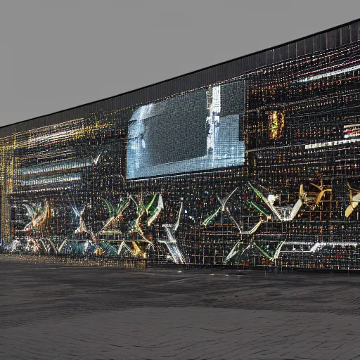 Image similar to Kazimierz Malewicz brutalist organic motherboard wall panel airport structure and digital billboard stars points cloud in the middle, unreal engine 5 lumen global illumination, keyshot, octane, artstation trending, ultra high detail, ultra realistic, cinematic, 8k, 16k, in style of zaha hadid, blade runner 2049 lighting color, in plastic, ultra high contrast, tilt shift,