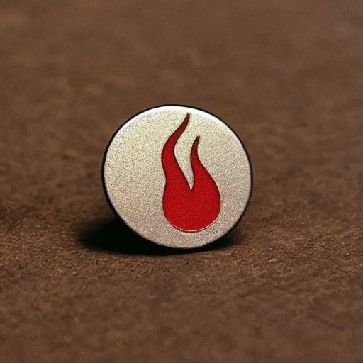 Prompt: minimalistic circle enamel pin of a alcohol cup on fire flame, retro design