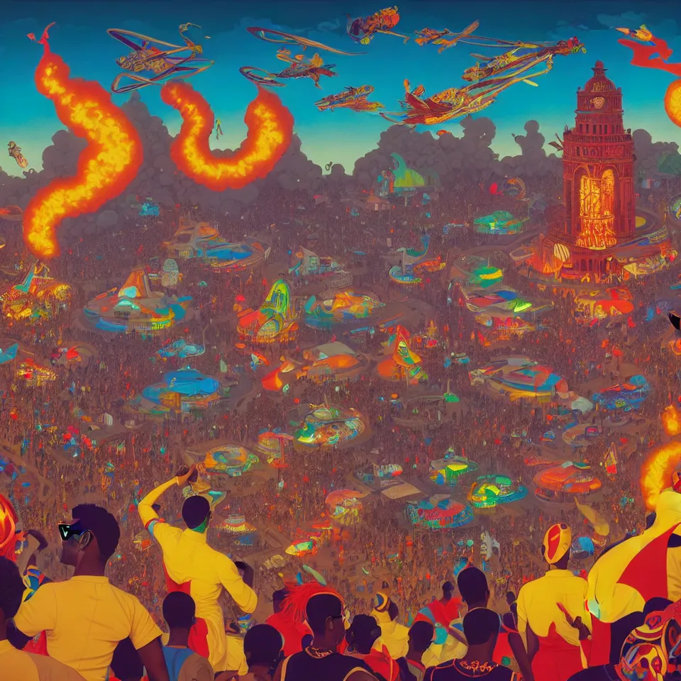 Image similar to trinidad and tobago carnival by paolo eleuteri serpieri and tomer hanuka and chesley bonestell and daniel merriam and tomokazu matsuyama, unreal engine, high resolution render, featured on artstation, octane, 8 k, highly intricate details, vivid colors, vector illustration