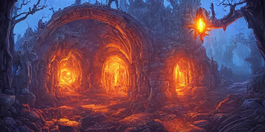 Image similar to fantasy world portal by Dan Mumford dramatic lighting, cinematic establishing shot, extremely high detail, photorealistic, cinematic lighting