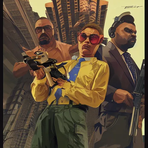 Image similar to [Monkey as president of Banana as GTA character, propaganda!, closeup, D&D, intricate, elegant, highly detailed, digital painting, artstation, concept art, matte, sharp focus, illustration, art by Artgerm and Greg Rutkowski and Alphonse Mucha and Enki Bilal]