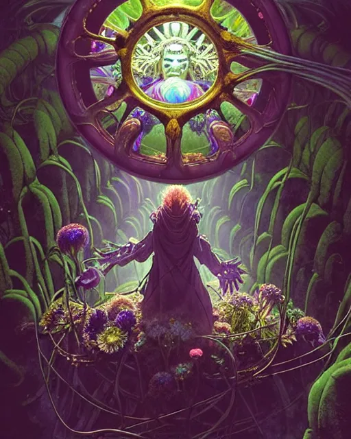 Prompt: the platonic ideal of flowers, rotting, insects and praying of cletus kasady carnage thanos dementor wild hunt doctor doom chtulu mandelbulb mandala ponyo spirited away bioshock davinci botw, d & d, fantasy, ego death, decay, dmt, art by artgerm and greg rutkowski and alphonse mucha