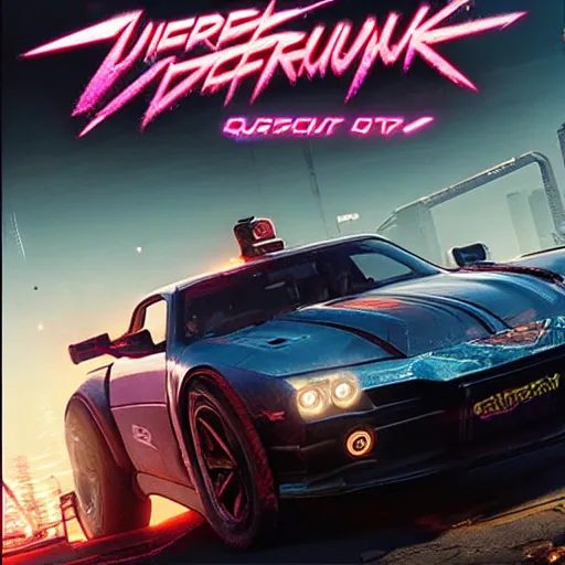 Image similar to Cyberpunk 2077 car Quadra Turbo-R V-Tech, driving down dusty city dystopian, long distance shot , by Mead, Syd