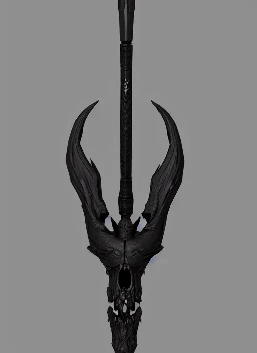 Prompt: a black long sword skull crest, orthographic, ornament, weapon, a 3 d render by dom qwek, front side views full, trending on polycount, artstation, hard surface modeling, rendered in maya, 3 ds max, blender, hd, vray, berserk