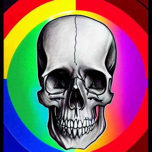 Image similar to Human skull in LGBT+ pride flag colors, rainbow skull, ultra detailed drawing, high-quality art, trending on Artstation