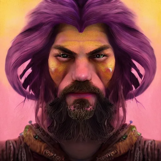 Prompt: A professional digital portrait painting of a D&D druid, painted in the style of Wes Anderson, 4k, digital art, trending on cgsociety, highly detailed, upper body shot, shallow depth of field, purple and yellow lighting, professional lighting, airbrush,