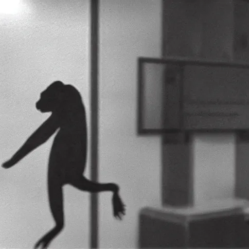 Image similar to “Horrific scrawny cryptid mutant reptilian hairless sun bear escaping from a lab, leaked cctv footage, black and white, night.”