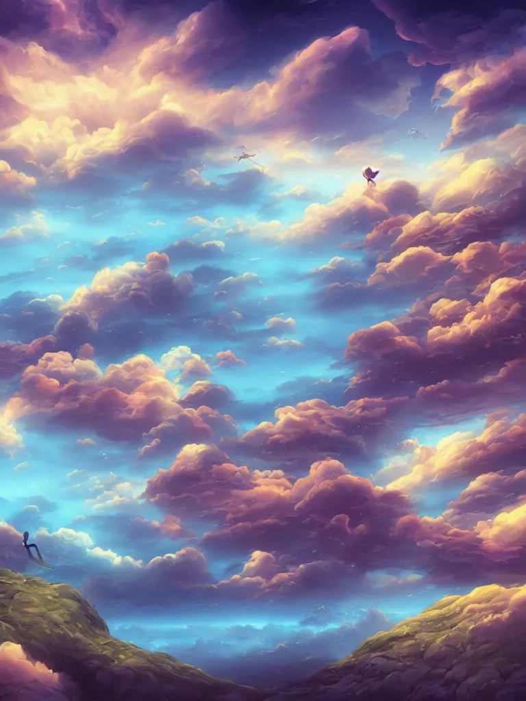 Image similar to A beautiful ultra detailed matte painting a sky in the wind vivid colors, by Cyril Rolando, David Wiesner, unreal engine, trending on artstation