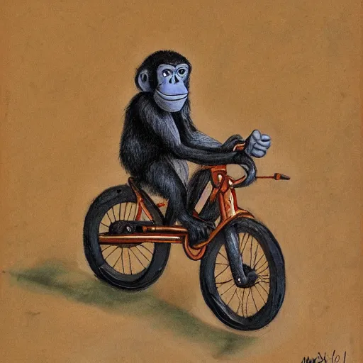 Prompt: a monkey riding a bike by winkelmann