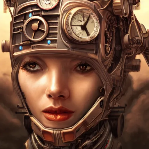 Image similar to lineart, colour, cyborg, portrait, steampunk, hyperdetailed, artstation