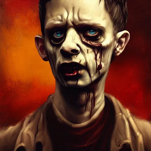 Image similar to young martin from depeche mode as a zombie with light eyes, 7 days to die zombie, gritty background, fine art, award winning, intricate, elegant, sharp focus, cinematic lighting, digital painting, 8 k concept art, art by michael hussar, art by brom, art by guweiz and z. w. gu, 8 k