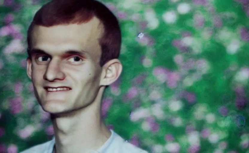 Image similar to a dreamy retro 8 0 s photo of vitalik buterin, bloomy, colorful, awesome