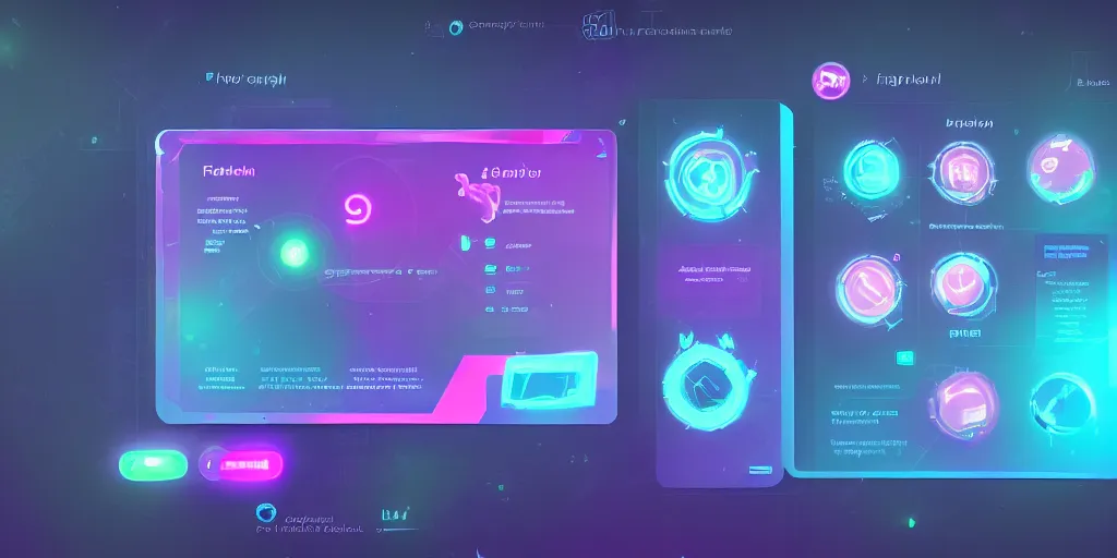 Prompt: futuristic game UI , pastel bright color, blue and pink, cute icons, elite dangerous interface, HUD