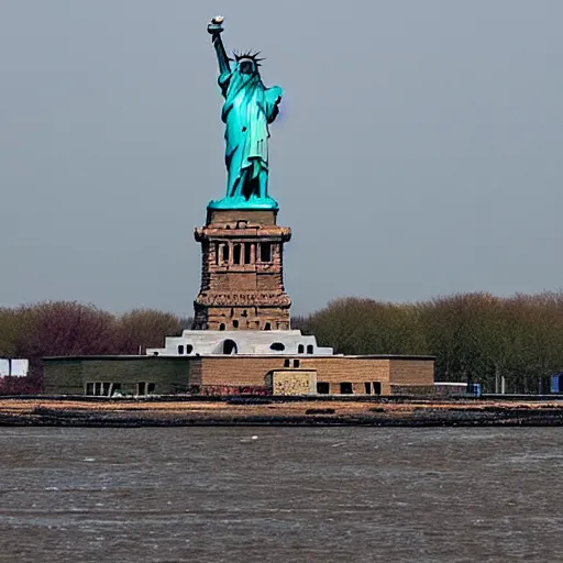 Image similar to a destroyed and deserted statue of liberty