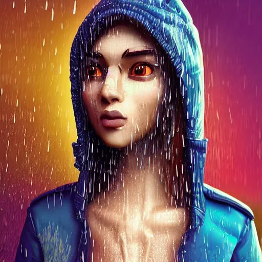 Image similar to cartoon portrait made out of rain, realistic, highly detailed, neon, rendered in octane, unreal engine, beautiful, trending on artstation, emotional