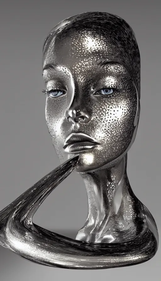 Image similar to a set of metal fire sculptures on woman face, a computer rendering by zaha hadid, polycount, kinetic art, made of liquid metal, airbrush art, hard surface modeling