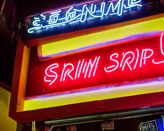 Prompt: neon sign for a shrimp sandwich shop in hong kong, DSLR photography