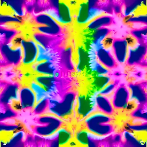 Image similar to colorful 3 d autostereogram illusion puzzle with psychedelic mushrooms dancing among a tie dye desert of peyote | symmetrical seamless tile