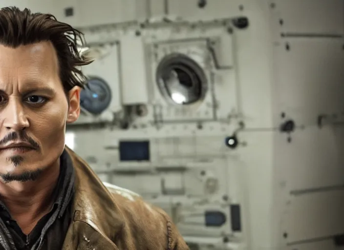 Image similar to film still of Johnny Depp as Cooper in Interstellar, 4k