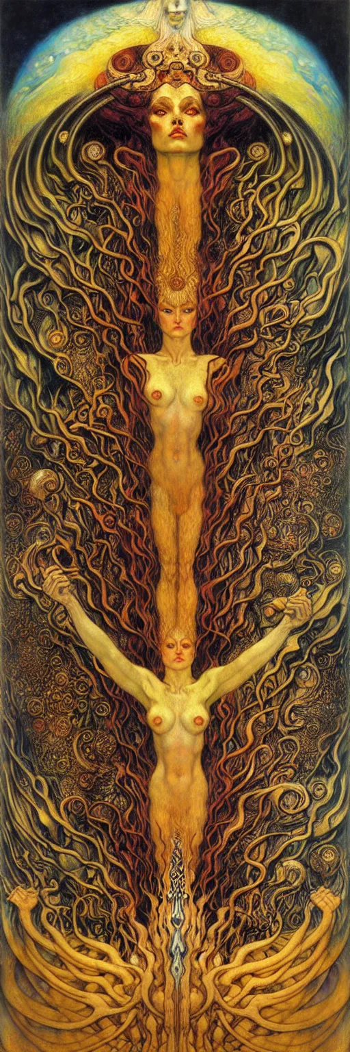 Image similar to Divine Chaos Engine by Karol Bak, Jean Delville, William Blake, Gustav Klimt, and Vincent Van Gogh, symbolist, visionary