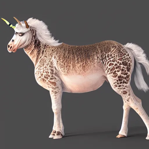 Image similar to animal half unicorn and half jiraff, higly detailed, 8 k, photorealistic, art concept, artstation, sharp focus