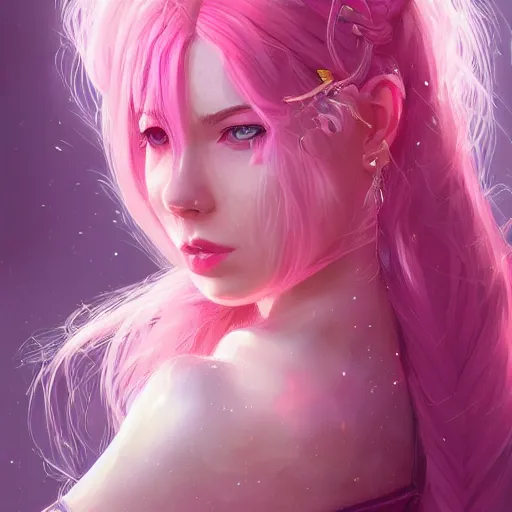 Image similar to teen girl, pink hair, gorgeous, amazing, elegant, intricate, highly detailed, digital painting, artstation, concept art, sharp focus, illustration, art by Ross tran