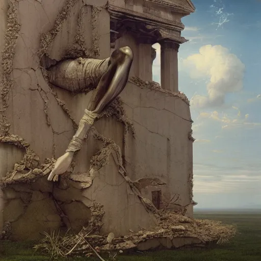 Image similar to hyperrealistic surrealism, David Friedrich, award winning masterpiece with incredible details, Zhang Kechun, a surreal vaporwave vaporwave vaporwave vaporwave vaporwave painting by Thomas Cole of a gigantic broken mannequin head sculpture in ruins, highly detailed, trending on ArtStation