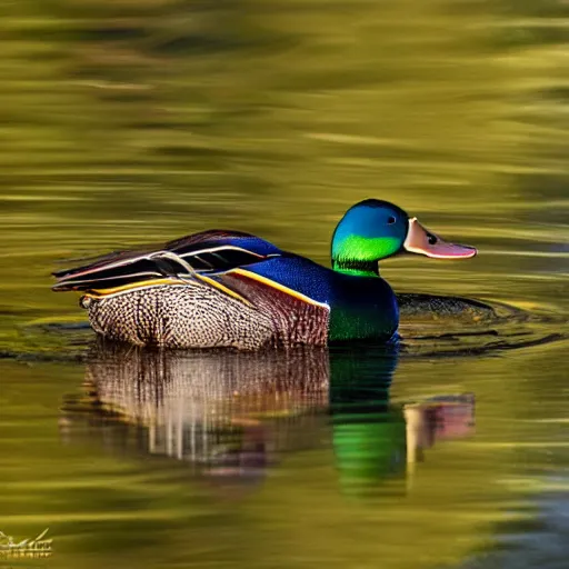 Image similar to a colorful mallard floating on a lake in the foothills of mount saint helens