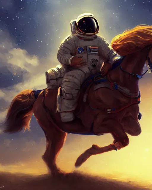 Image similar to sitting astronaut under the horse, artstation