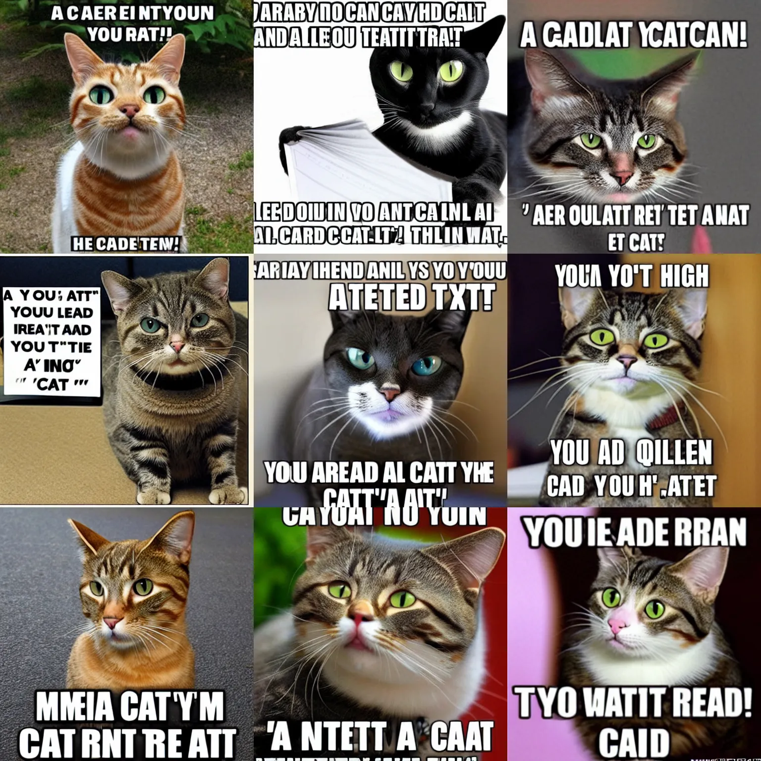 Prompt: a very high quality meme featuring a cat with text that reads 'you can't read this because you aren't a cat'