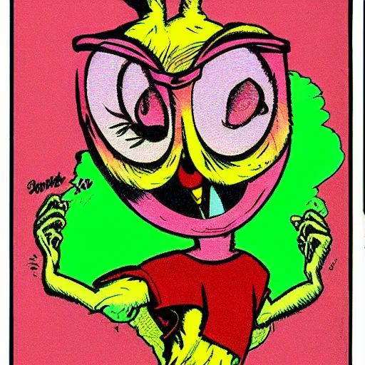 Image similar to tweety bird body horror portrait technicolor r. crumb