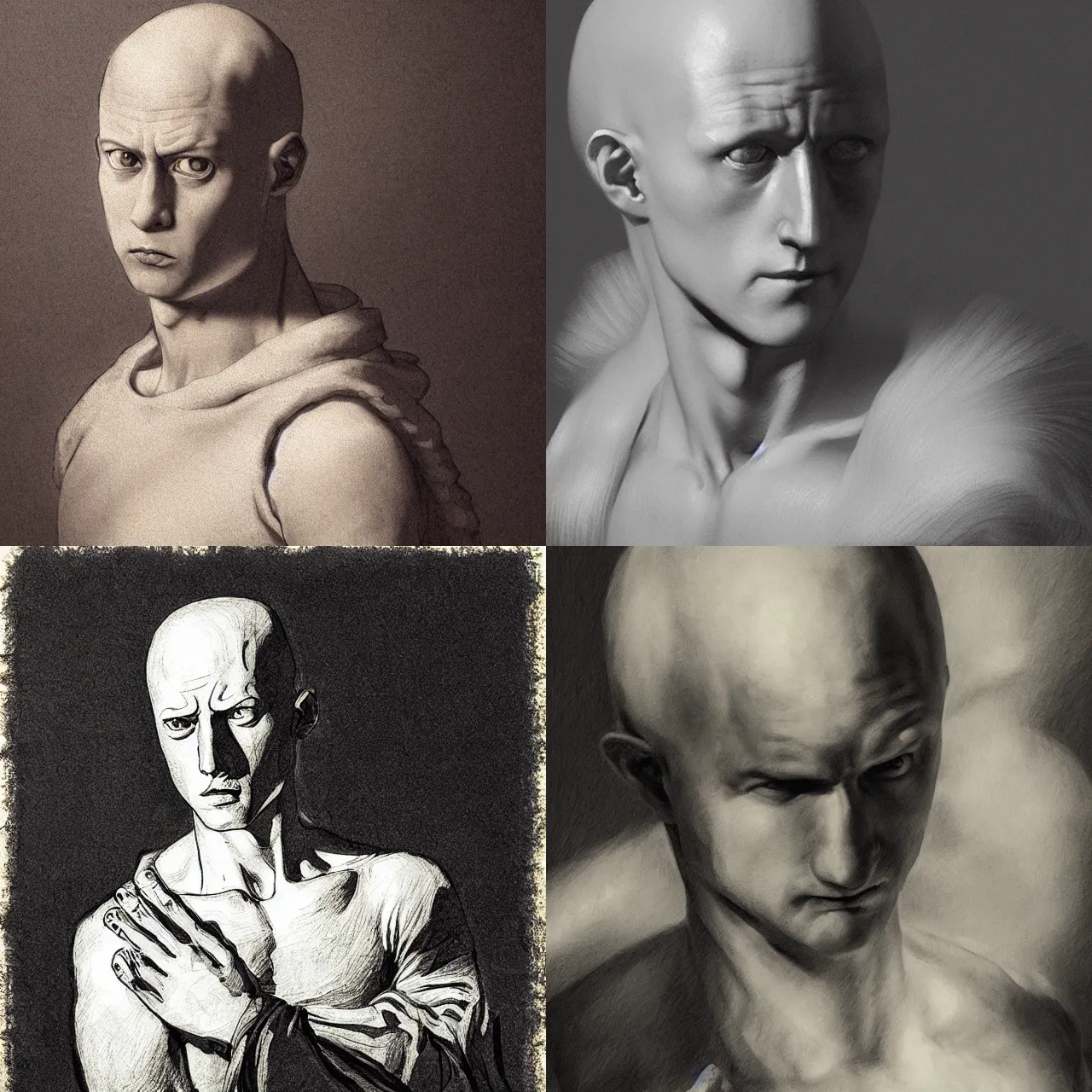 Prompt: Realistic Saitama in the style of Rembrandt, dynamic shadows, dynamic light