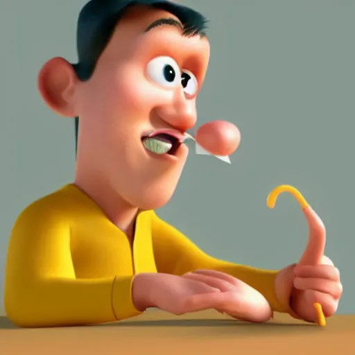 Prompt: a Pixar style cartoon of a man chewing on a bandaid.