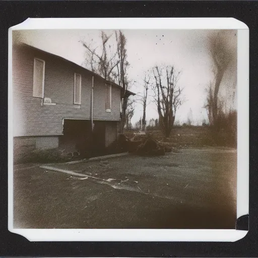 Prompt: a polaroid photo of an unsettling scene
