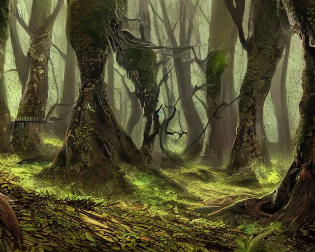 Image similar to deciduous forest in a humid subtropical climate, award winning fantasy concept art